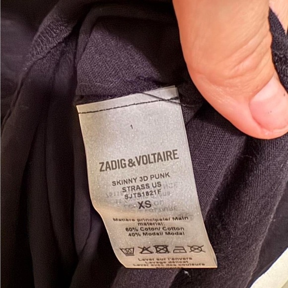 Zadig & Voltaire Black Skinny 3D Punk Rhinestone TShirt - Picture 6 of 6